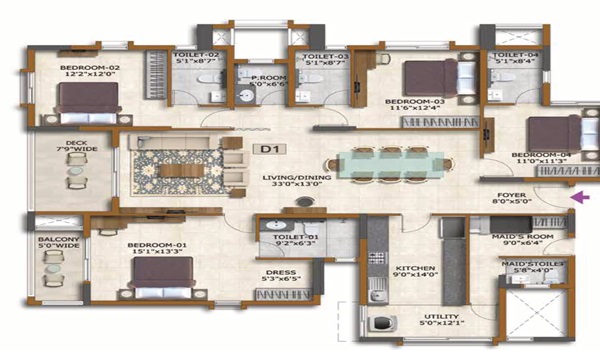 Prestige Evergreen 2 BHK Floor Plan