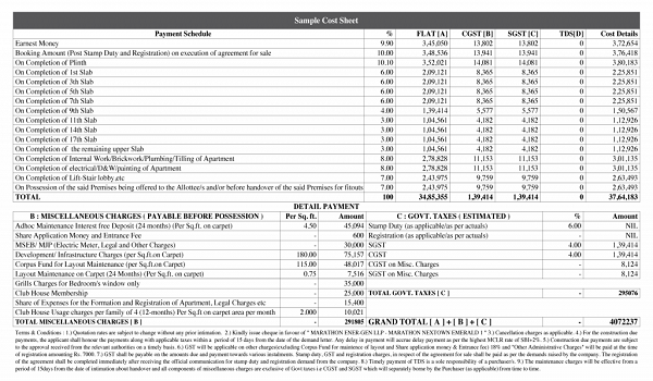 Prestige Evergreen Cost Sheet