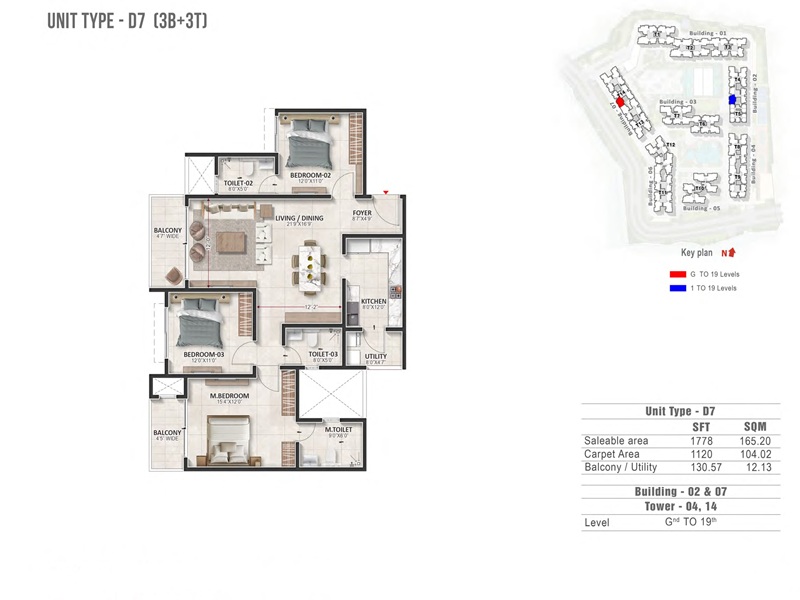 Prestige Evergreen 3 BHK 1778 Sq Ft Floor Plan