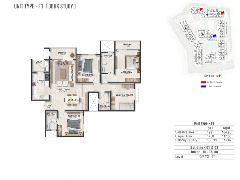 Prestige Evergreen 3 BHK 1991 Sq Ft Floor Plan