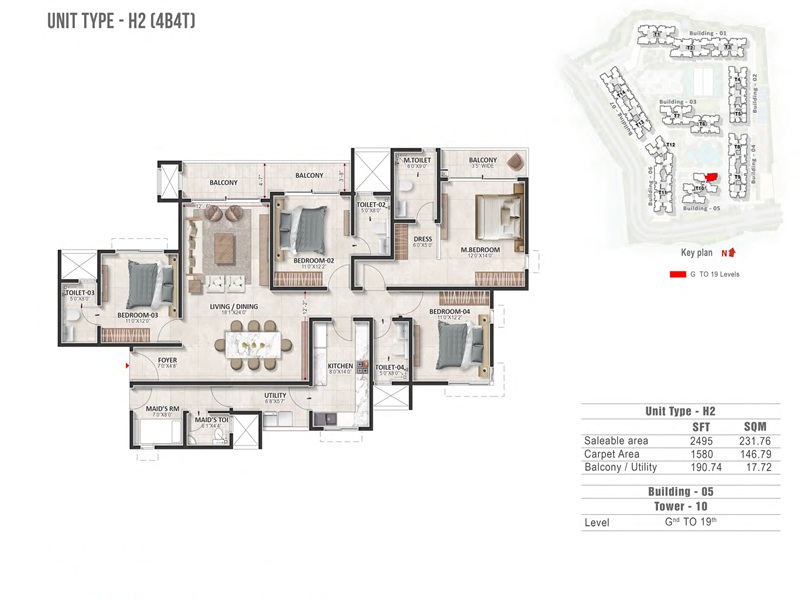 Prestige Evergreen 4 BHK 2495 Sq Ft Floor Plan