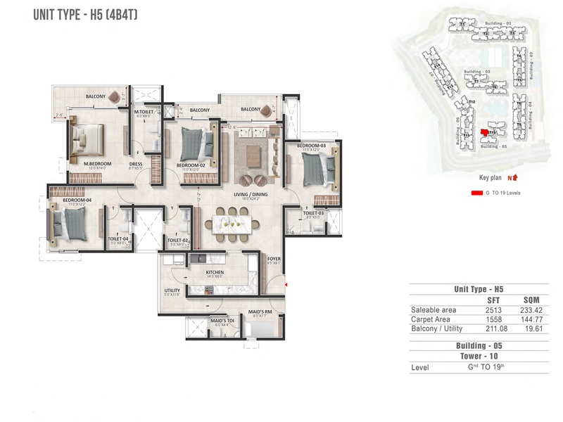 Prestige Evergreen 4 BHK 2513 Sq Ft Floor Plan
